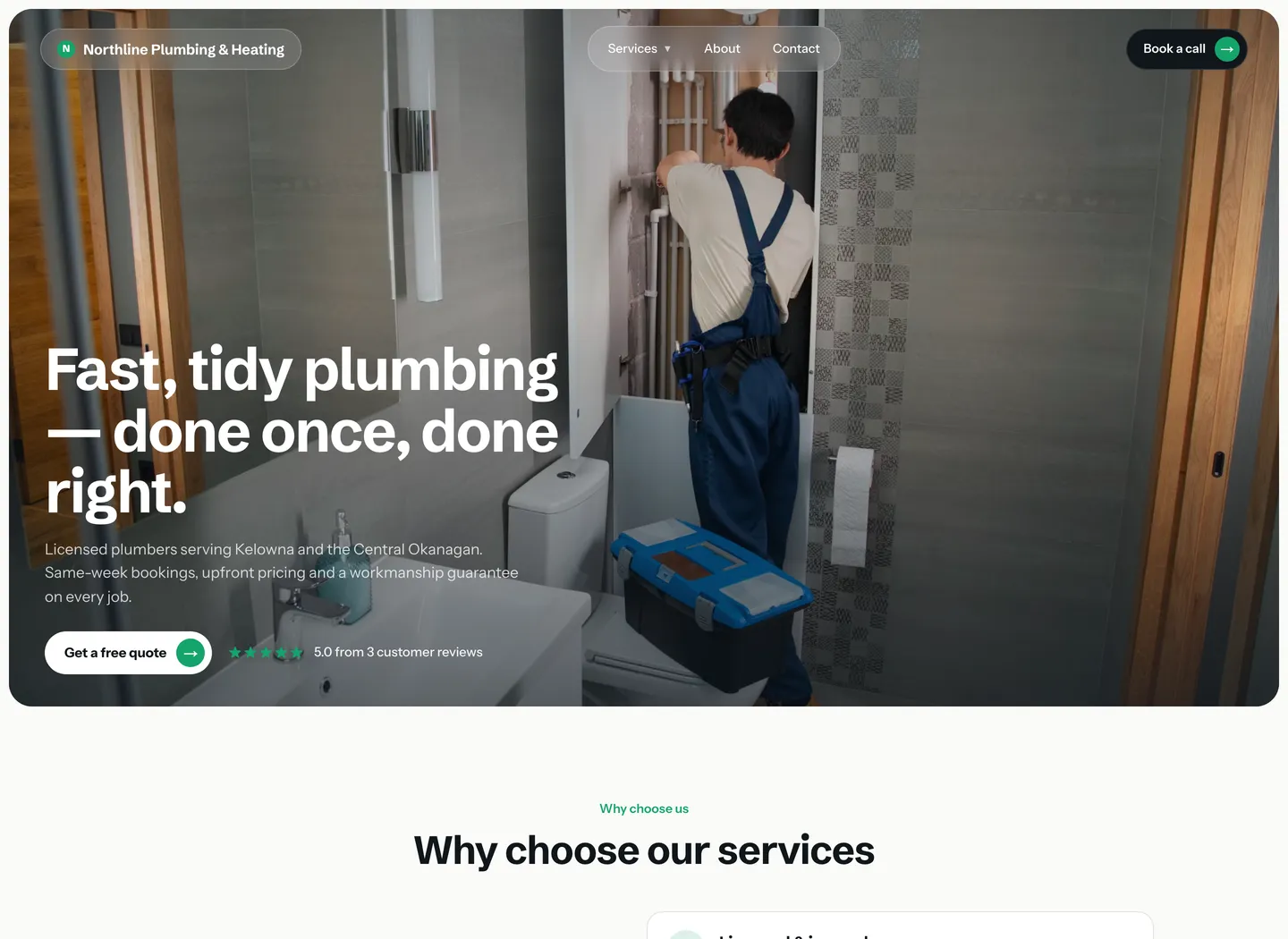 A real website generated by the Tradesppl website builder for a plumbing business